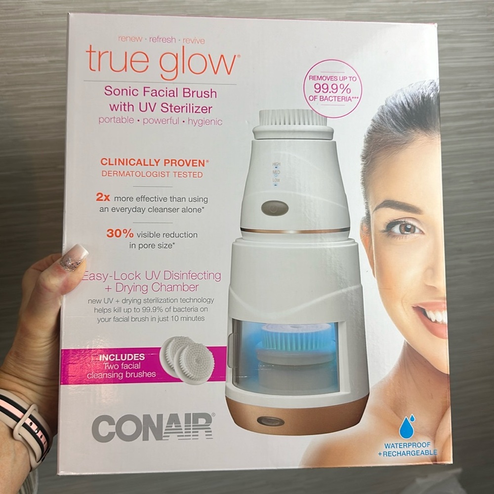 Conair true glow Sonic Facial Brush with UV Sterilizer waterproof rechargeable